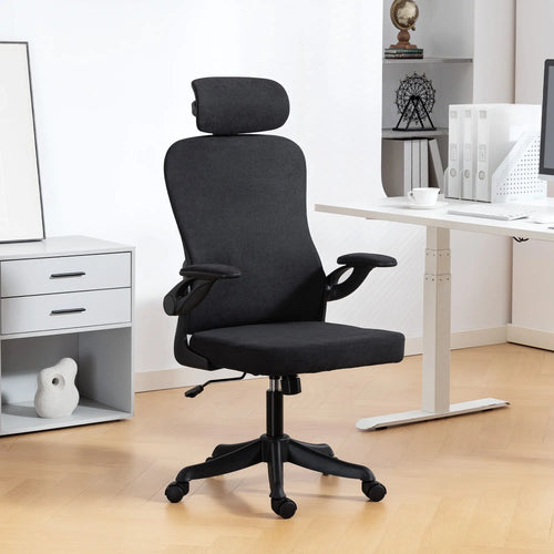 Ergonomic Office Chair, Adjustable Lumbar Support, Headrest, Flip-up Armrests, Black