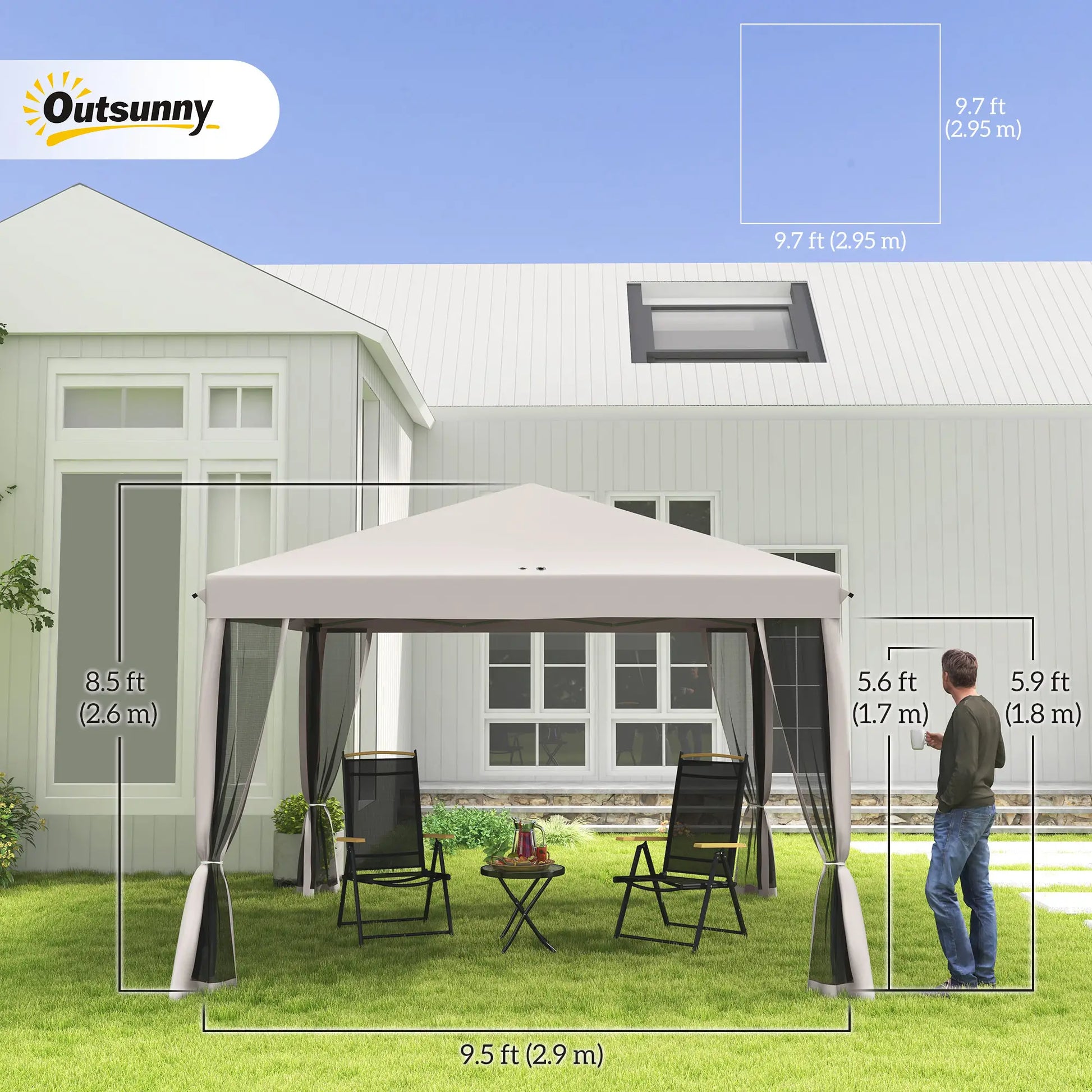 10' x 10' Pop Up Canopy Tent, Removable Mesh Sidewall, Carry Bag, Beige Pop Up Canopies at Gallery Canada