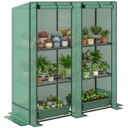 Lean-To Greenhouse, 3 Tier Shelves, 2 Roll-Up Doors, Indoor Outdoor, Green Greenhouses at Gallery Canada