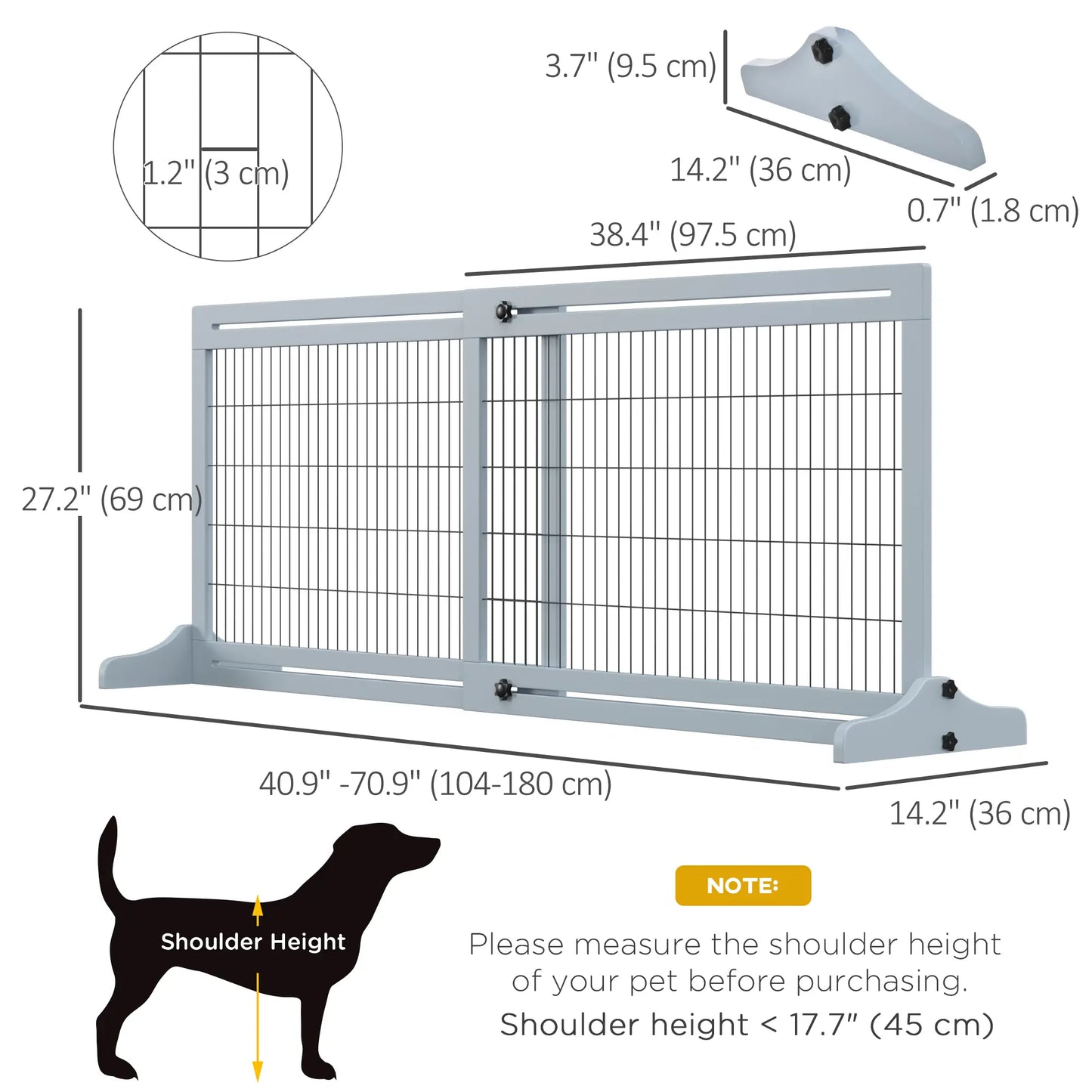 41"-72" Wooden Pet Gate, Support Feet, Small Medium Dogs, Grey-Blue Houses, Kennels & Pens at Gallery Canada