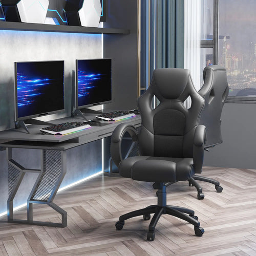 Racing Gaming Chair, Swivel Wheels, Padded Headrest, Tilt, Black