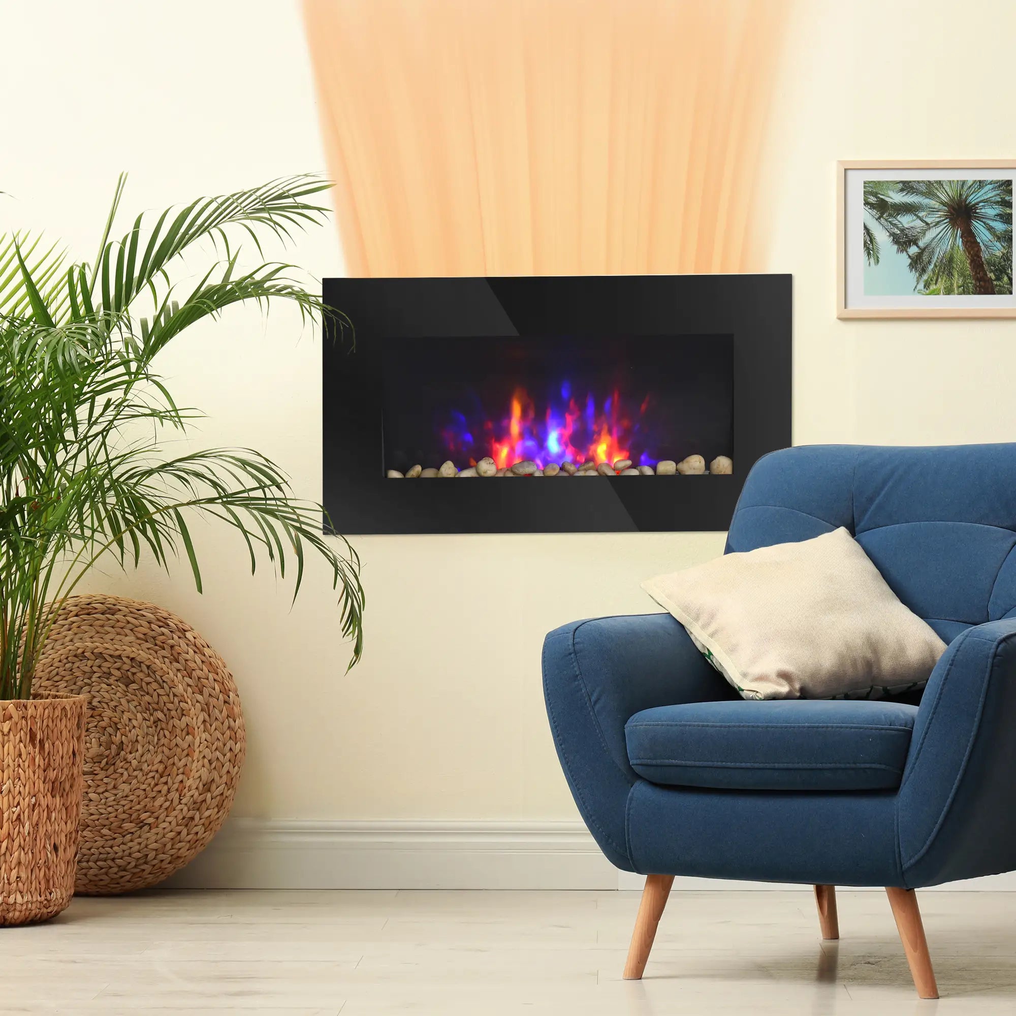 Wall Mounted Fireplace, 28.5 Inch Electric, LED Flame Effect, 7 Colors, Black Electric Fireplaces at Gallery Canada