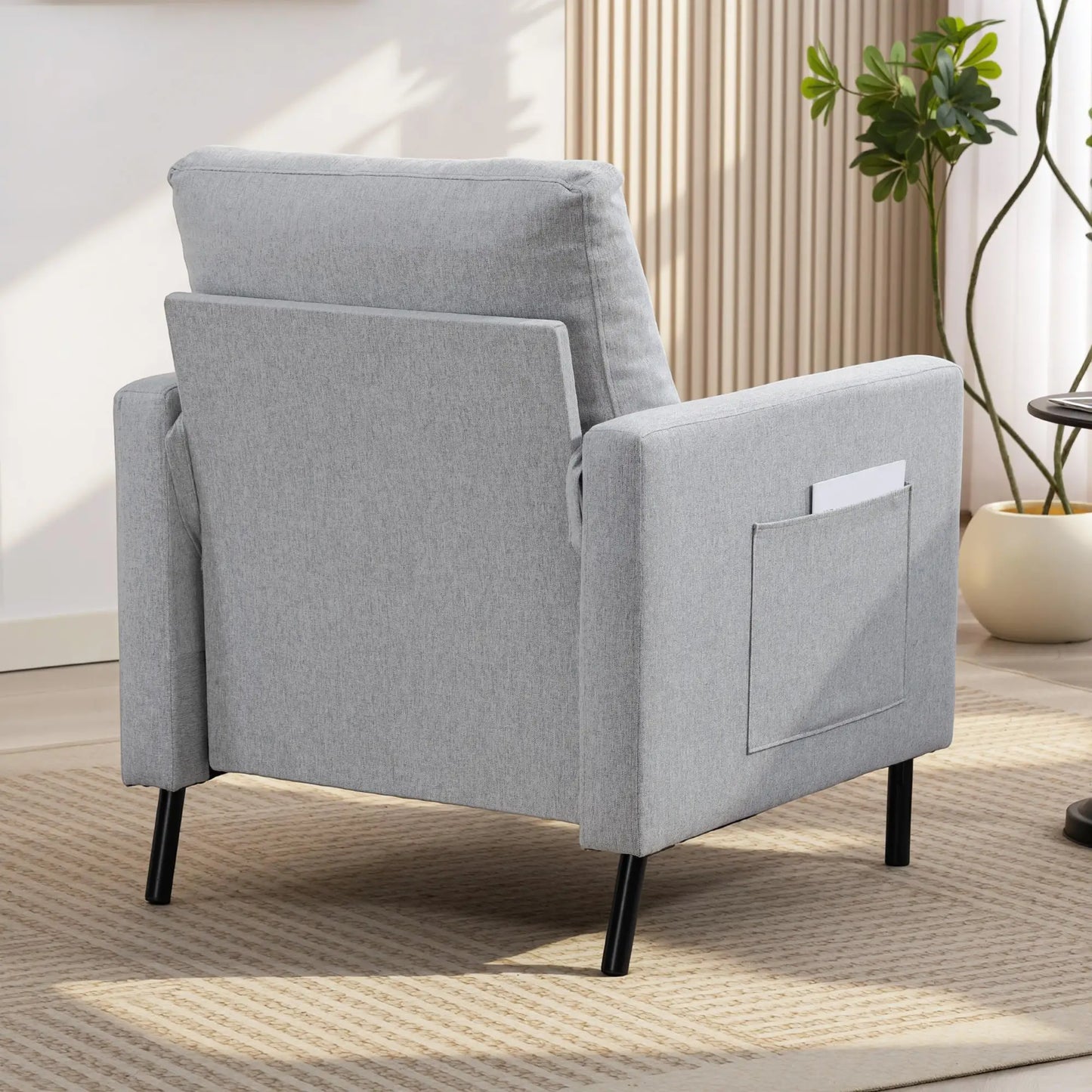 Modern Upholstered Armchair With Side Pockets, Cushion, Light Grey Accent Chairs at Gallery Canada