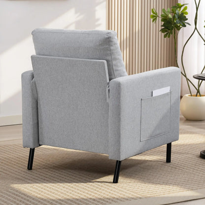Modern Upholstered Armchair With Side Pockets, Cushion, Light Grey Accent Chairs at Gallery Canada