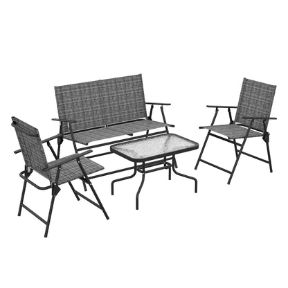 4 Piece Patio Furniture Set, Two Foldable Armchairs, Loveseat, Glass Top Table, Mixed Grey Patio Furniture Sets at Gallery Canada