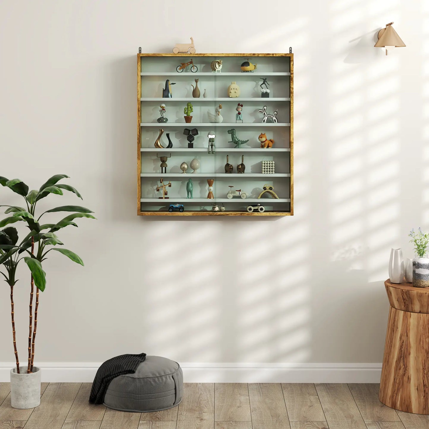 7-Tier Glass Curio Cabinet, 2 Glass Doors, 6 Adjustable Shelves, Rustic Brown Display Bookshelves at Gallery Canada