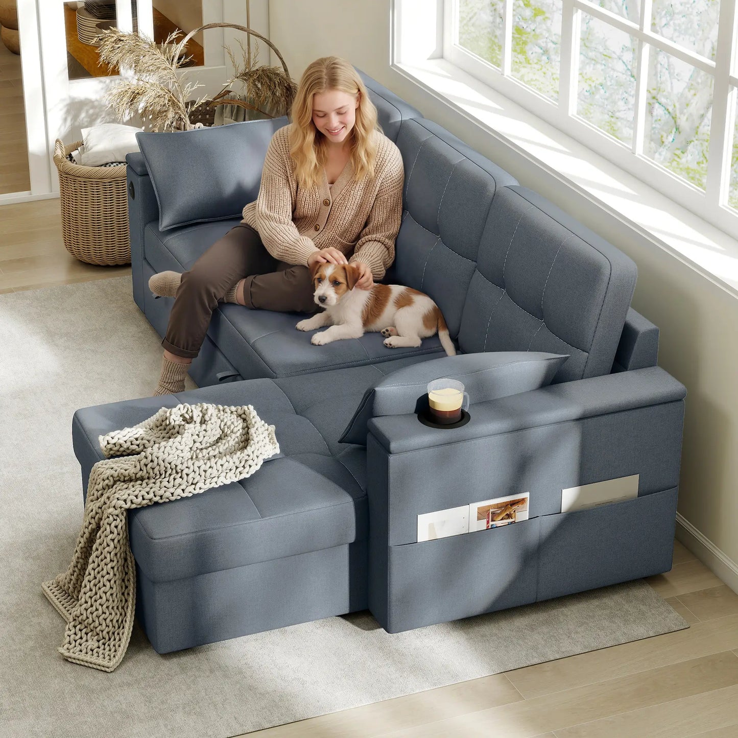 Convertible Sectional Sofa Bed, Pull Out Sleeper, Chaise Storage, Dark Grey Sofas & Reclining Chairs at Gallery Canada