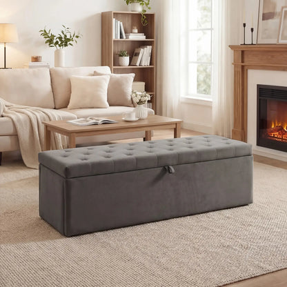 Storage Ottoman Bench, Button Tufted Velvet, Grey Storage Ottomans & Benches at Gallery Canada