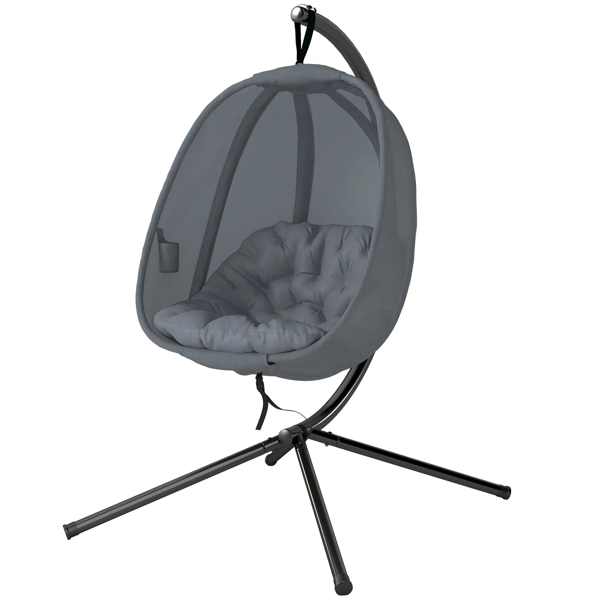 Hanging Egg Chair, Outdoor Swing with Stand, Folding Basket, Grey Patio Swings with Stand Black, Grey at Gallery Canada