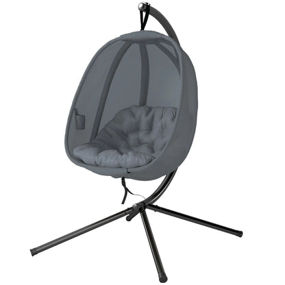 Hanging Egg Chair, Outdoor Swing with Stand, Folding Basket, Grey Patio Swings with Stand Black, Grey at Gallery Canada