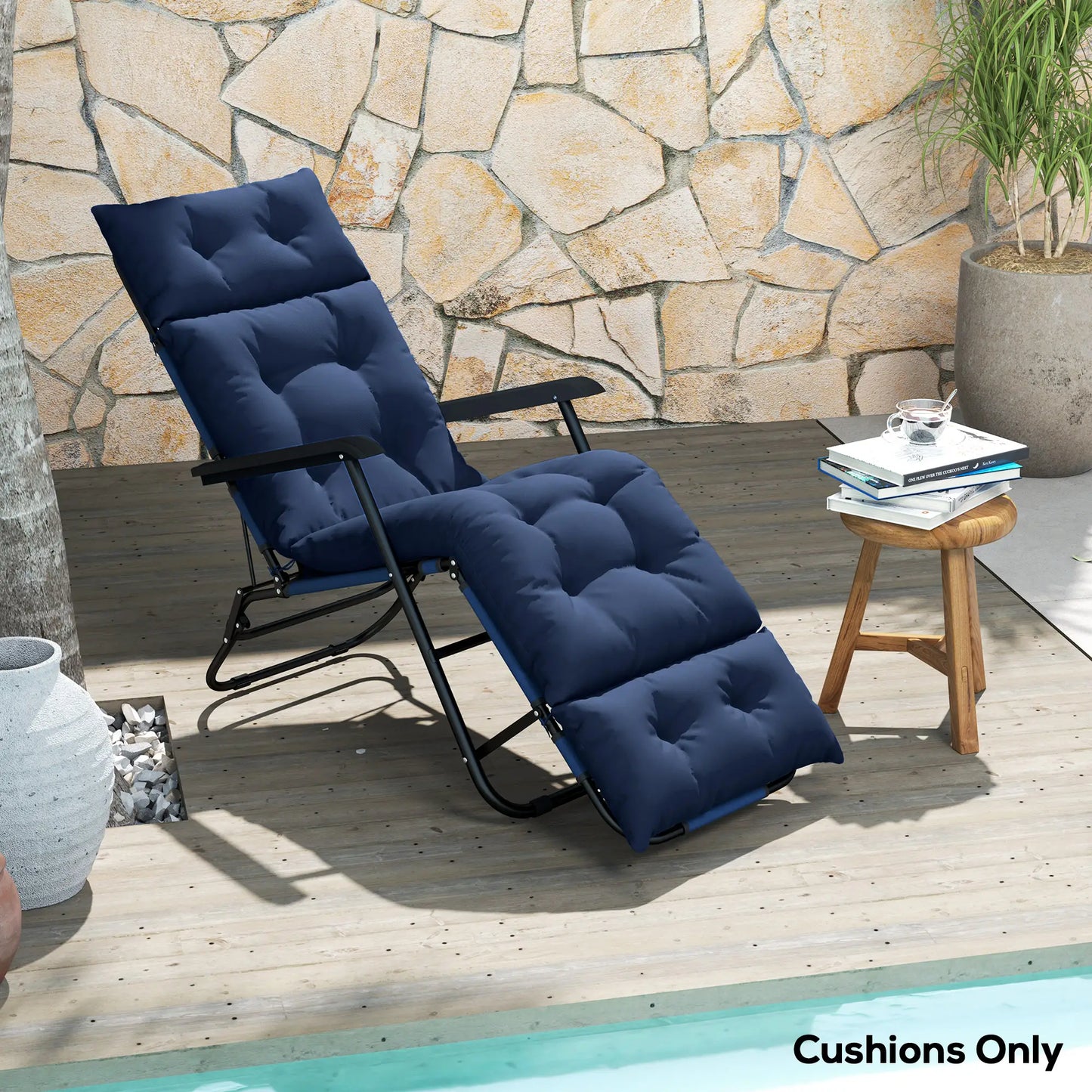 Tufted Thick Outdoor Chaise Lounge Cushion, 74.8" x 22" x 4", Navy Blue Patio Chair Cushions at Gallery Canada