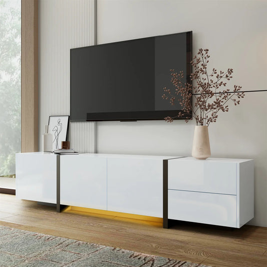 TV Cabinet, High Gloss Finish, Ample Storage, 67" L x 11.5" W x 11.5" H, White TV Stands White at Gallery Canada