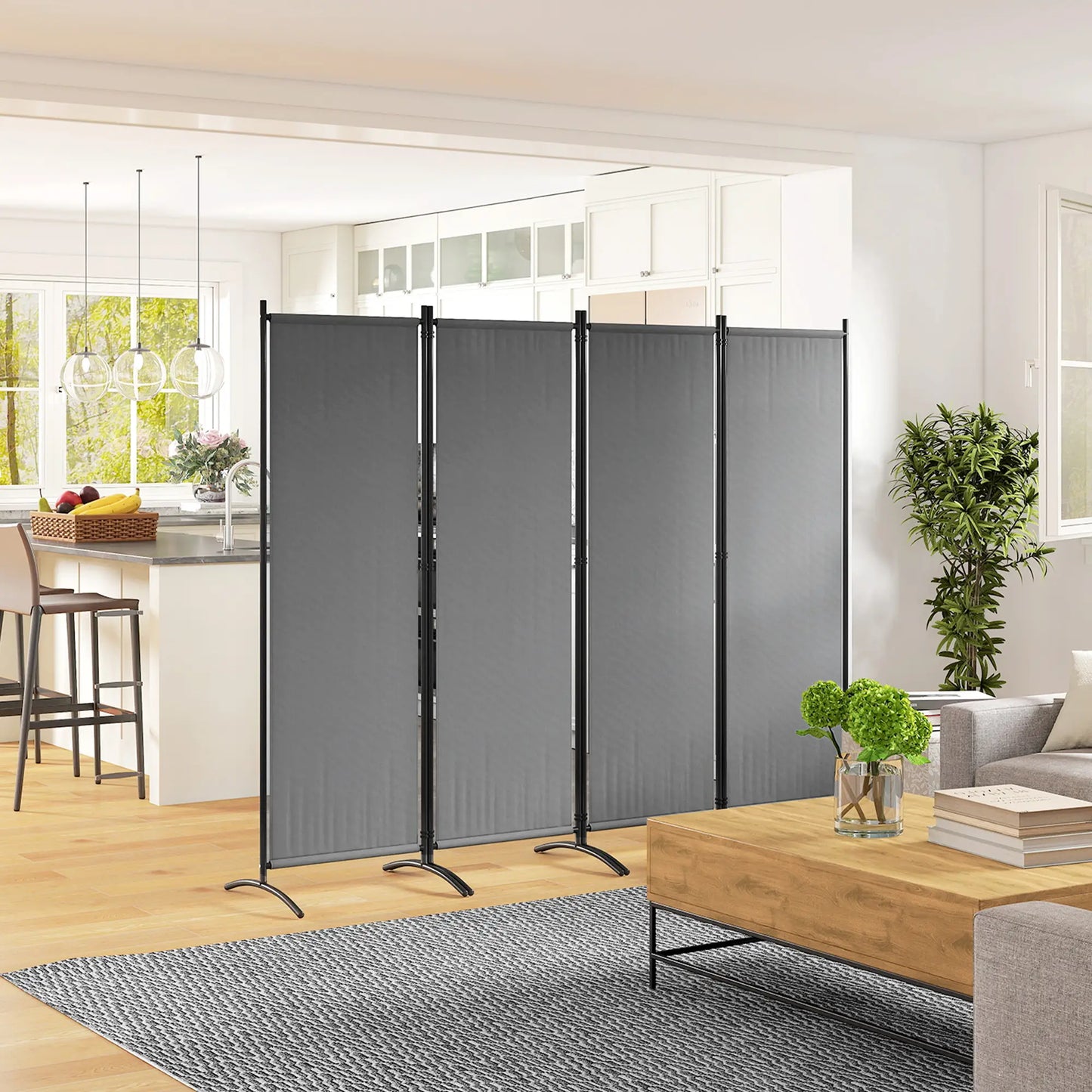 Folding Room Divider, Privacy Screen, 5.6FT Tall, Dark Grey Side Awnings at Gallery Canada