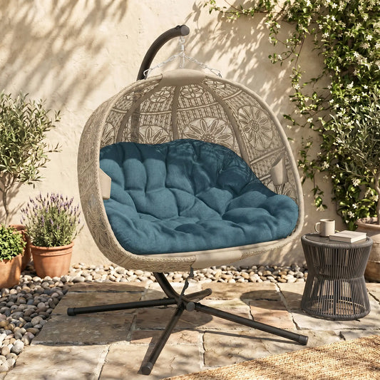 Hanging Egg Chair With Stand, Dark Grey Patio Swings with Stand Dark Grey, Black, Sand at Gallery Canada
