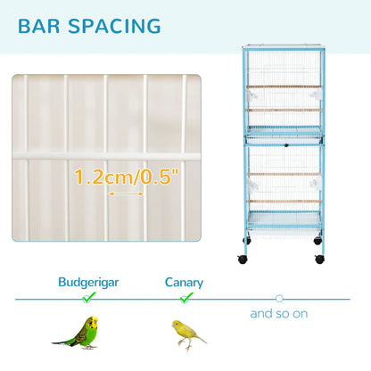 55.1" 2 In 1 Bird Cage Aviary, Wheels, Slide-out Trays, Light Blue Bird Cages at Gallery Canada