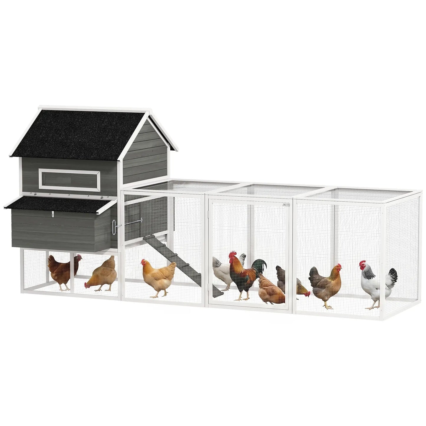 Wooden Chicken Coop With Run, Nesting Box, 137", Dark Grey Chicken Coops at Gallery Canada