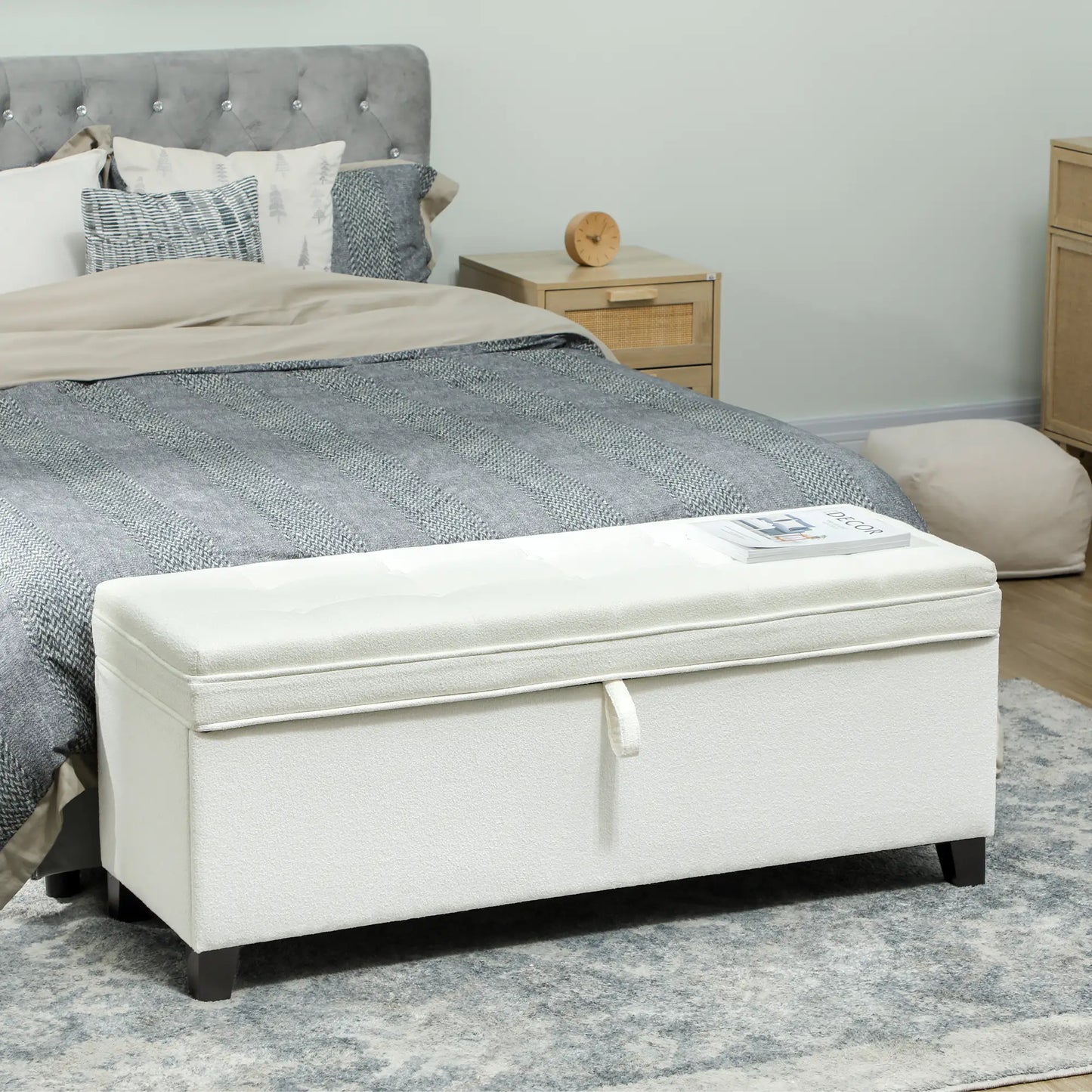 Storage Ottoman Bench, Foot Rest, 47 Inches, Cream White Storage Ottomans & Benches at Gallery Canada