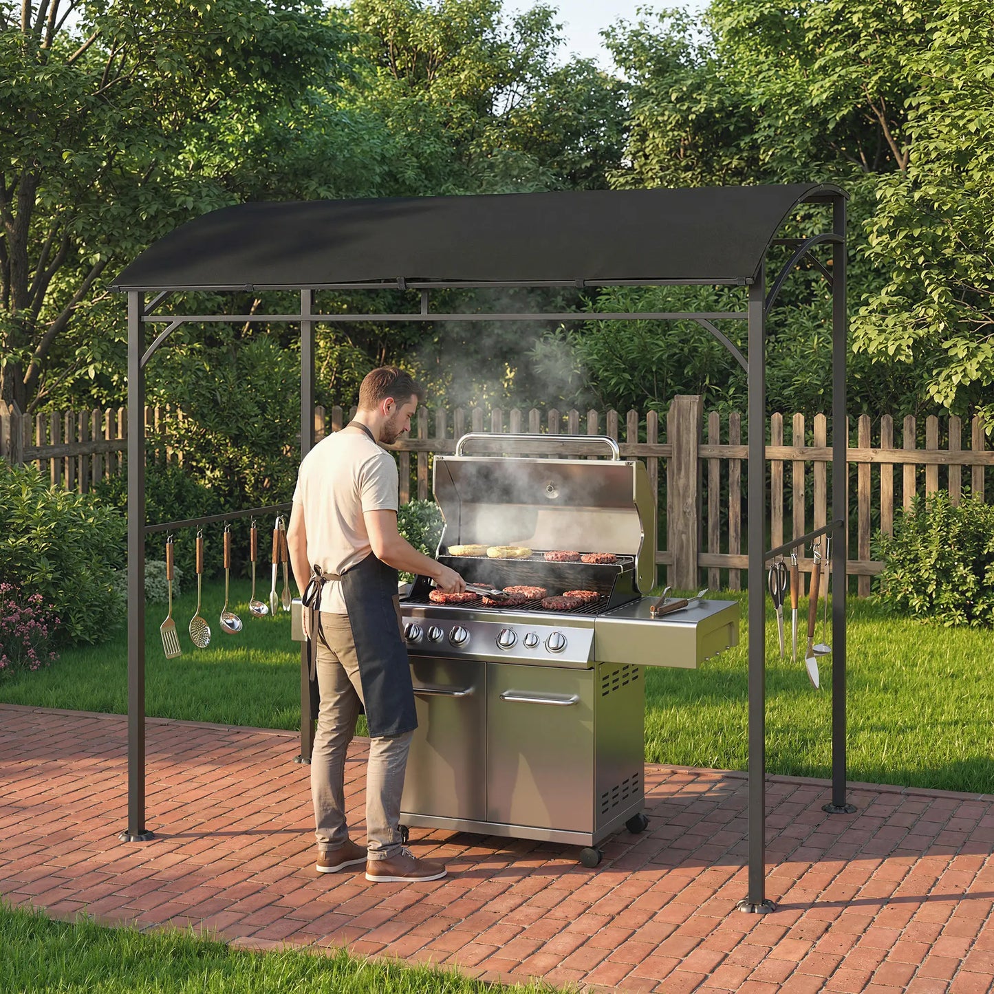 7' x 5' Black Garden Grill Canopy, BBQ Gazebo Tent With Steel Frame, Black BBQ Grill Gazebos at Gallery Canada