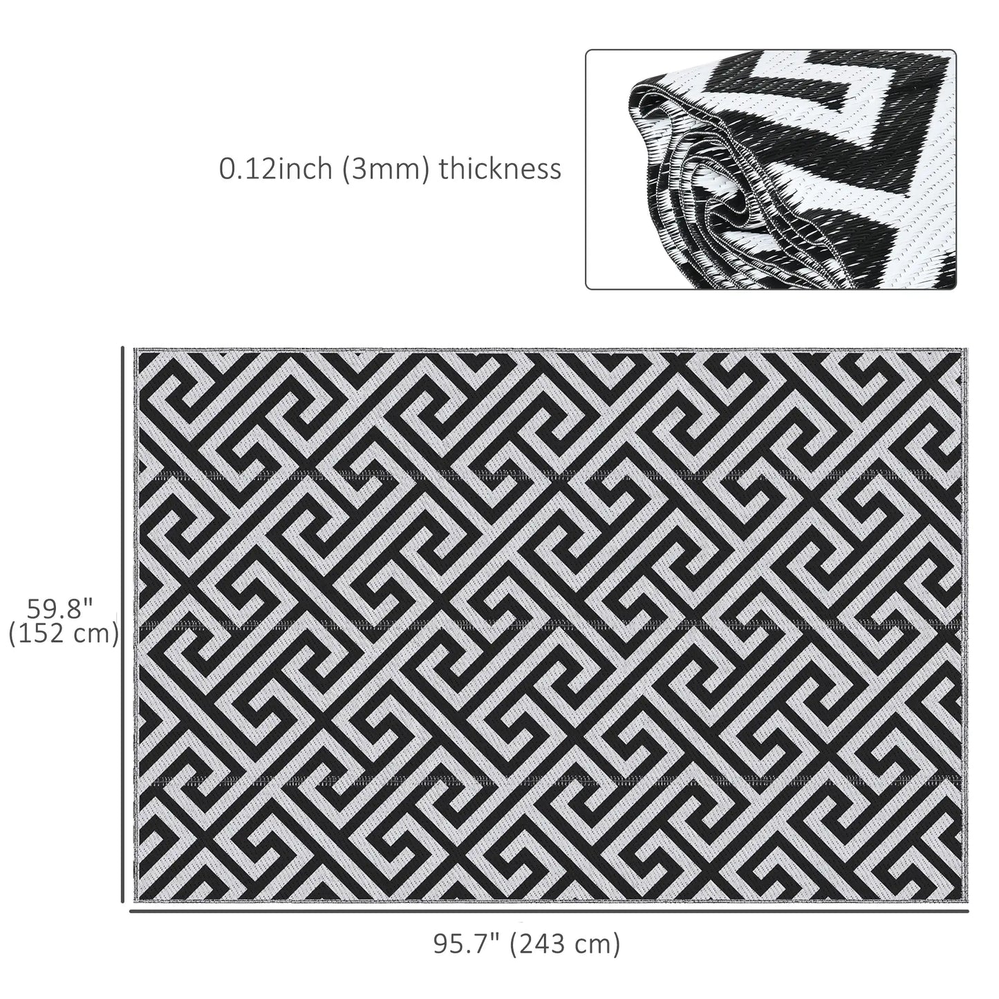 Reversible Outdoor RV Rug, Patio Floor Mat, 5' x 8', Black & White Garden Decor at Gallery Canada