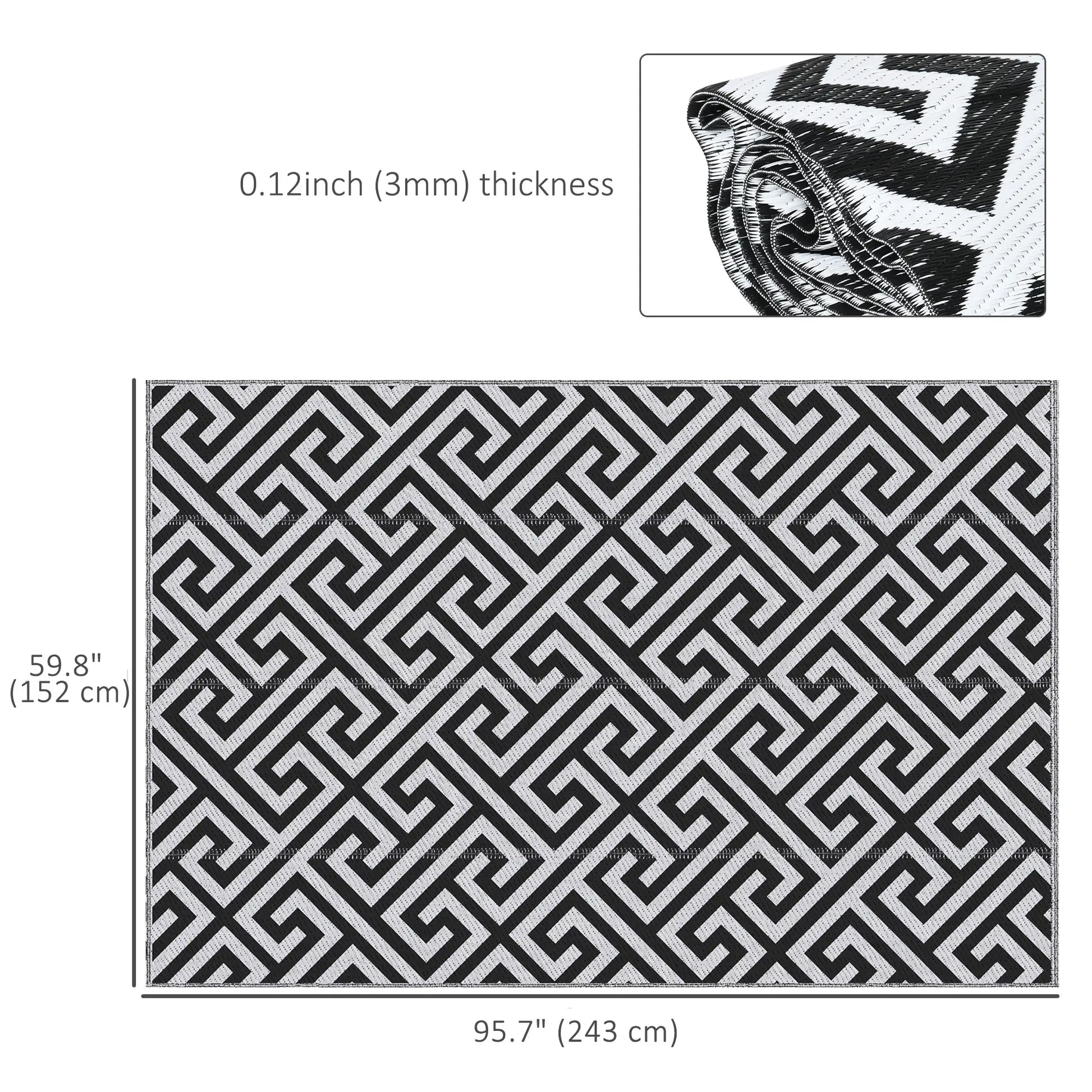 Reversible Outdoor RV Rug, Patio Floor Mat, 5' x 8', Black & White Garden Decor at Gallery Canada