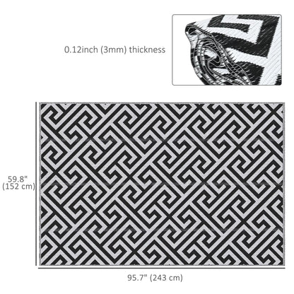 Reversible Outdoor RV Rug, Patio Floor Mat, 5' x 8', Black & White Garden Decor at Gallery Canada