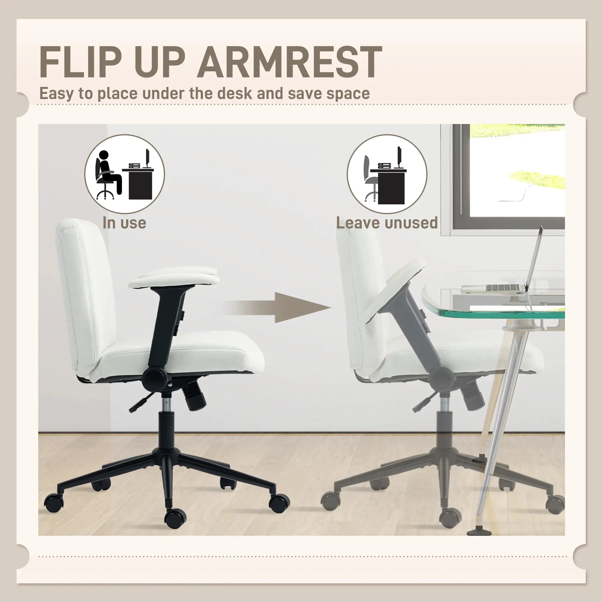 Criss Cross Chair with Flip-up Armrests, Wheels, Adjustable Height, Tilting, Cream White Task Chairs at Gallery Canada