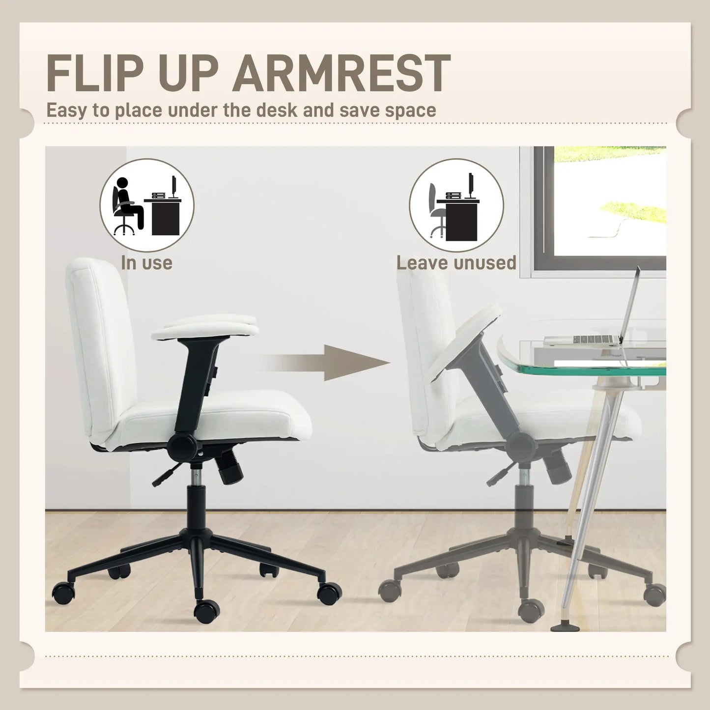 Criss Cross Chair with Flip-up Armrests, Wheels, Adjustable Height, Tilting, Cream White Task Chairs at Gallery Canada