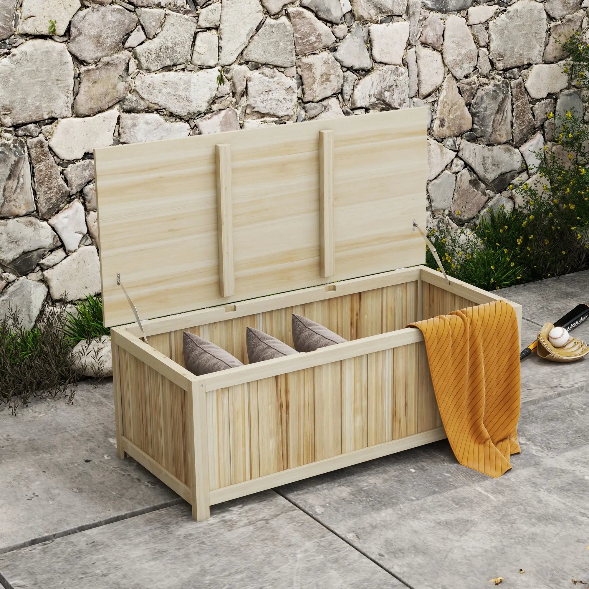 45 Gallon Wooden Storage Box, Patio Deck Box Bench, Natural Patio Storage Boxes at Gallery Canada