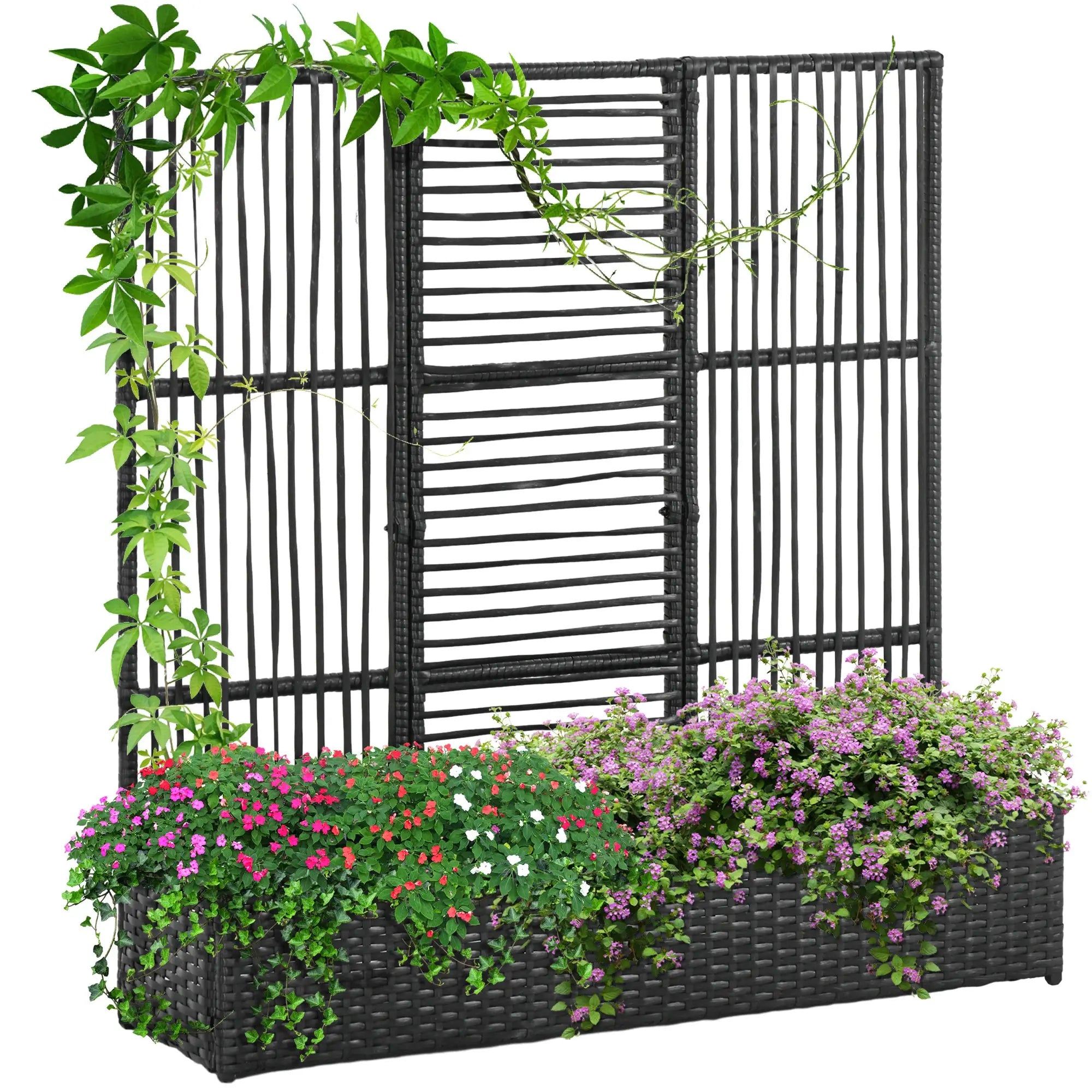 Raised Garden Bed with Lattice Trellis, Rattan Planter with Storage, Black Raised Garden Beds at Gallery Canada