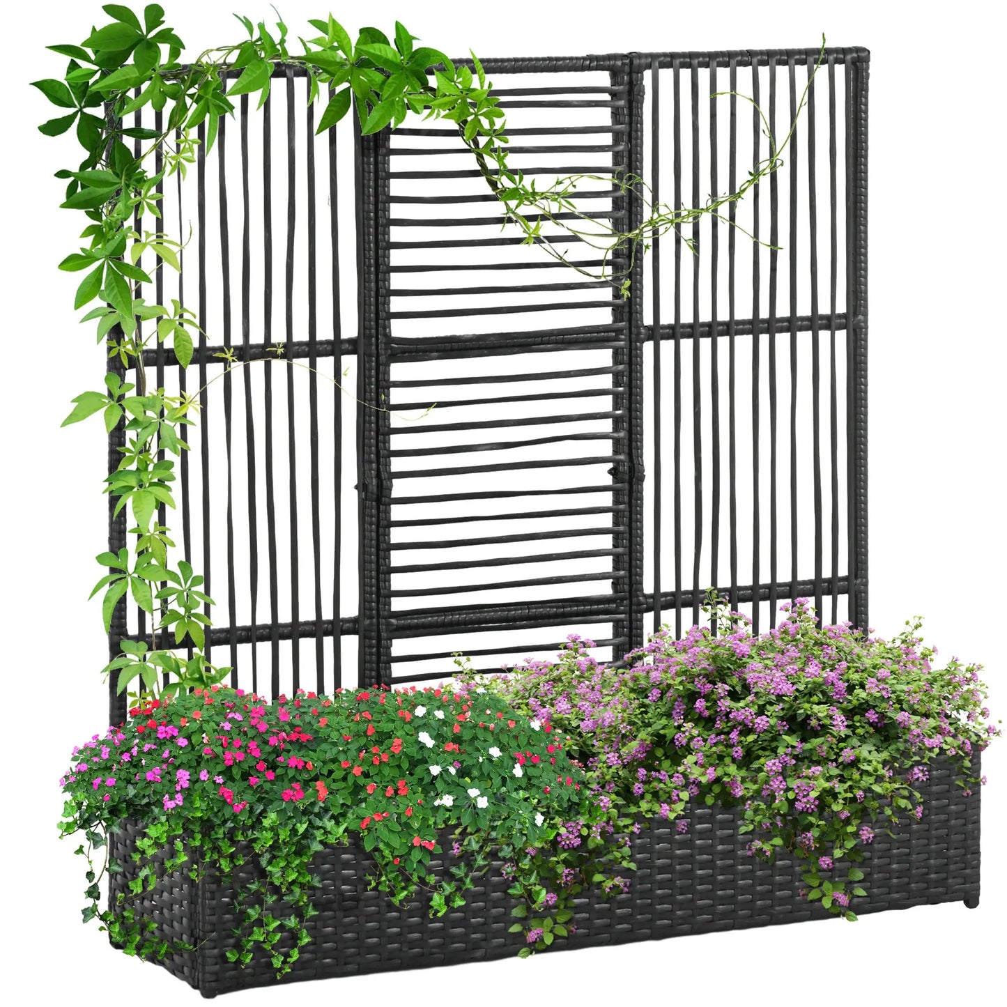 Raised Garden Bed with Lattice Trellis, Rattan Planter with Storage, Black Raised Garden Beds at Gallery Canada