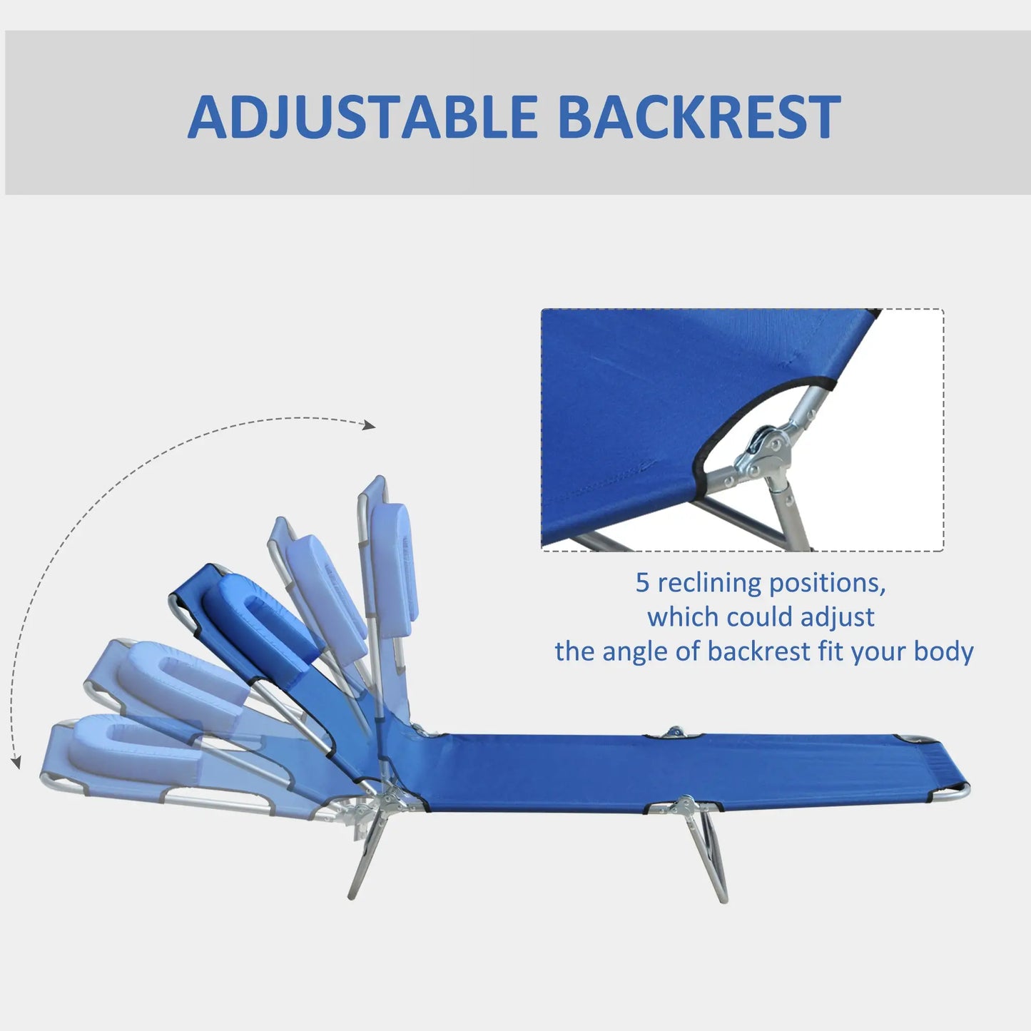 Outdoor Lounge Chair, Adjustable Folding Chaise, Tanning Chair, Blue Lounger Chairs at Gallery Canada