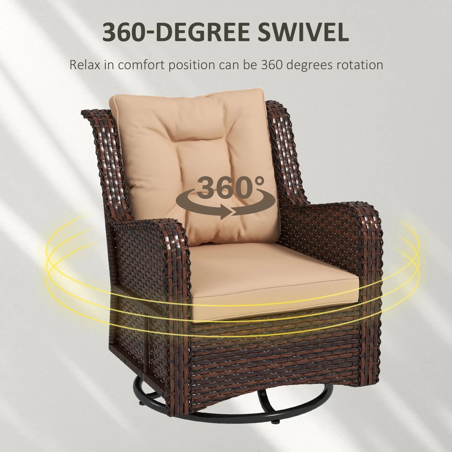 Rattan 360° Swivel Patio Chair with Cushion, Brown Patio Chairs at Gallery Canada