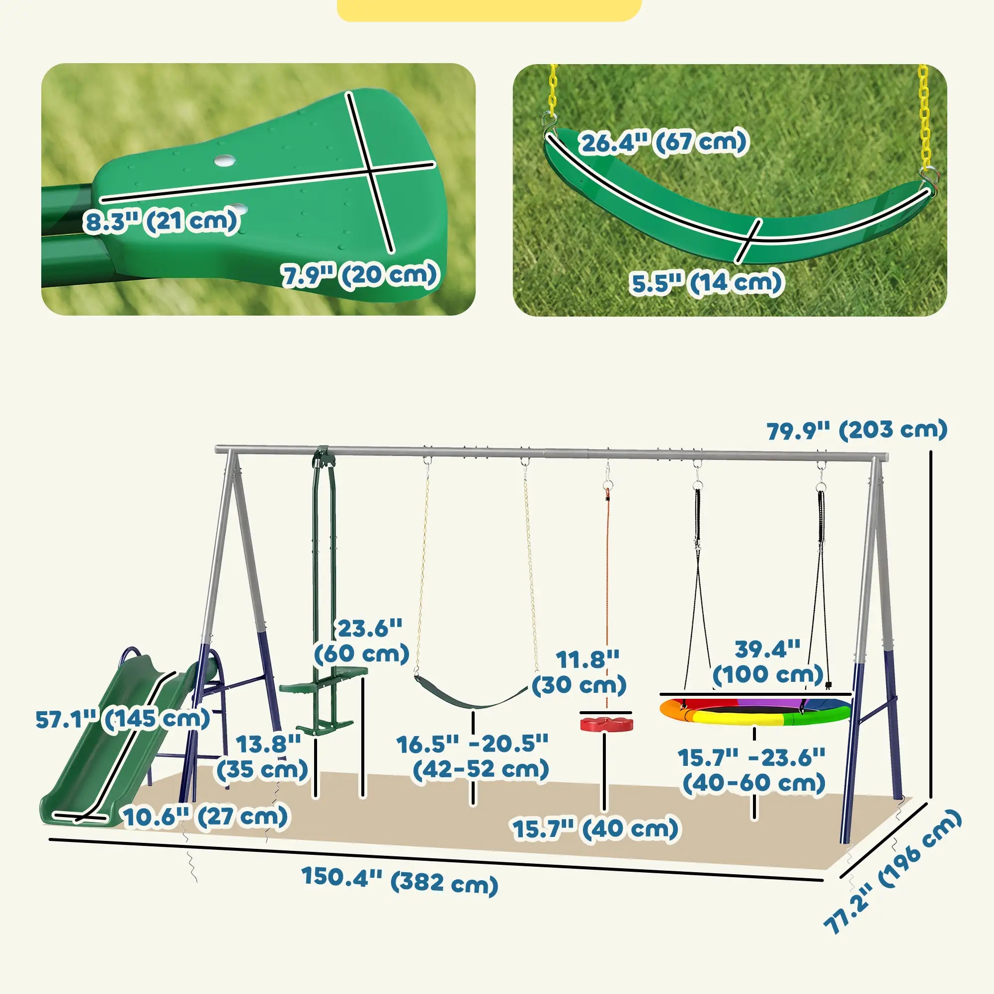 Kids Swing Set With Slide, Swings, Glider, 770lbs Capacity, Ages 3-8, Multicolour Gym Sets & Swings at Gallery Canada