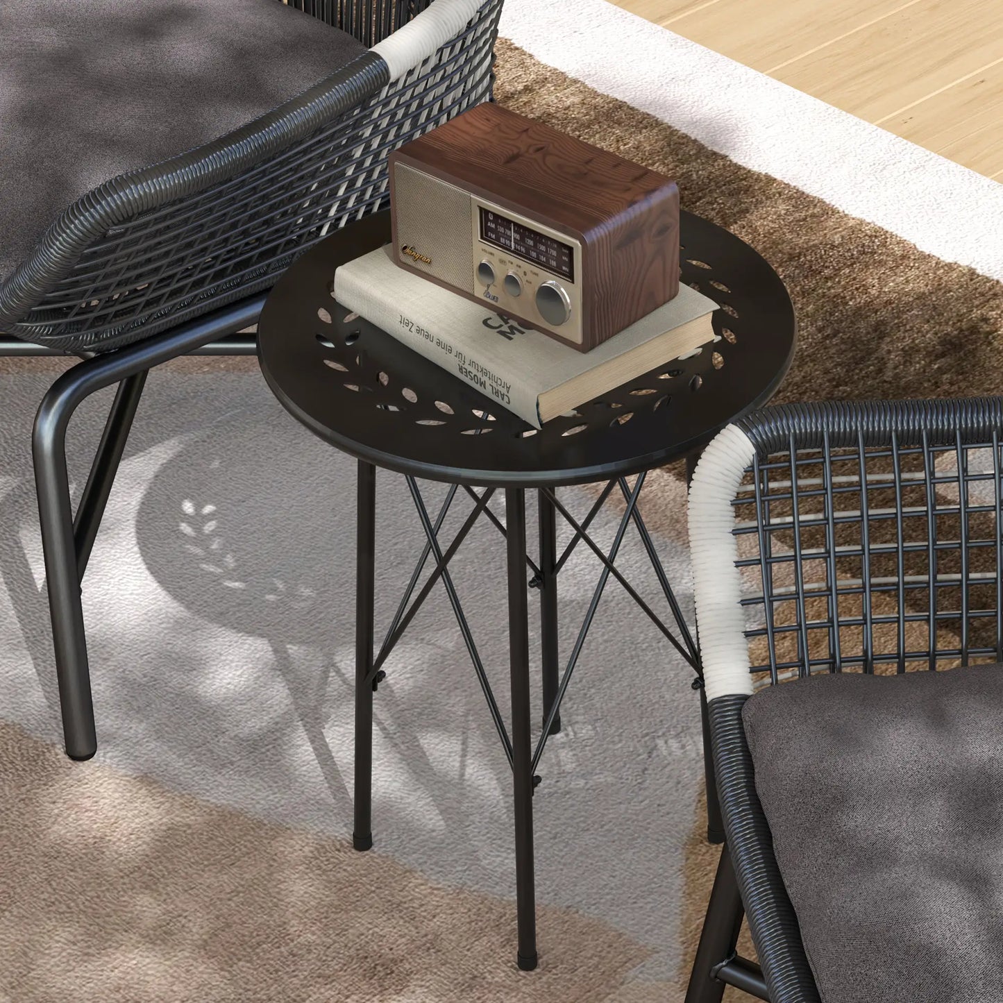 15.7" Round Garden Table, Steel Balcony Bistro, Adjustable Feet, Black Patio Side Tables at Gallery Canada