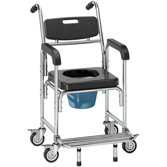 3-in-1 Shower Commode Wheelchair, Transport Chair with Padded Seat Bath Chairs Black at Gallery Canada