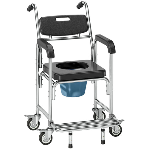 3-in-1 Shower Commode Wheelchair, Transport Chair with Padded Seat