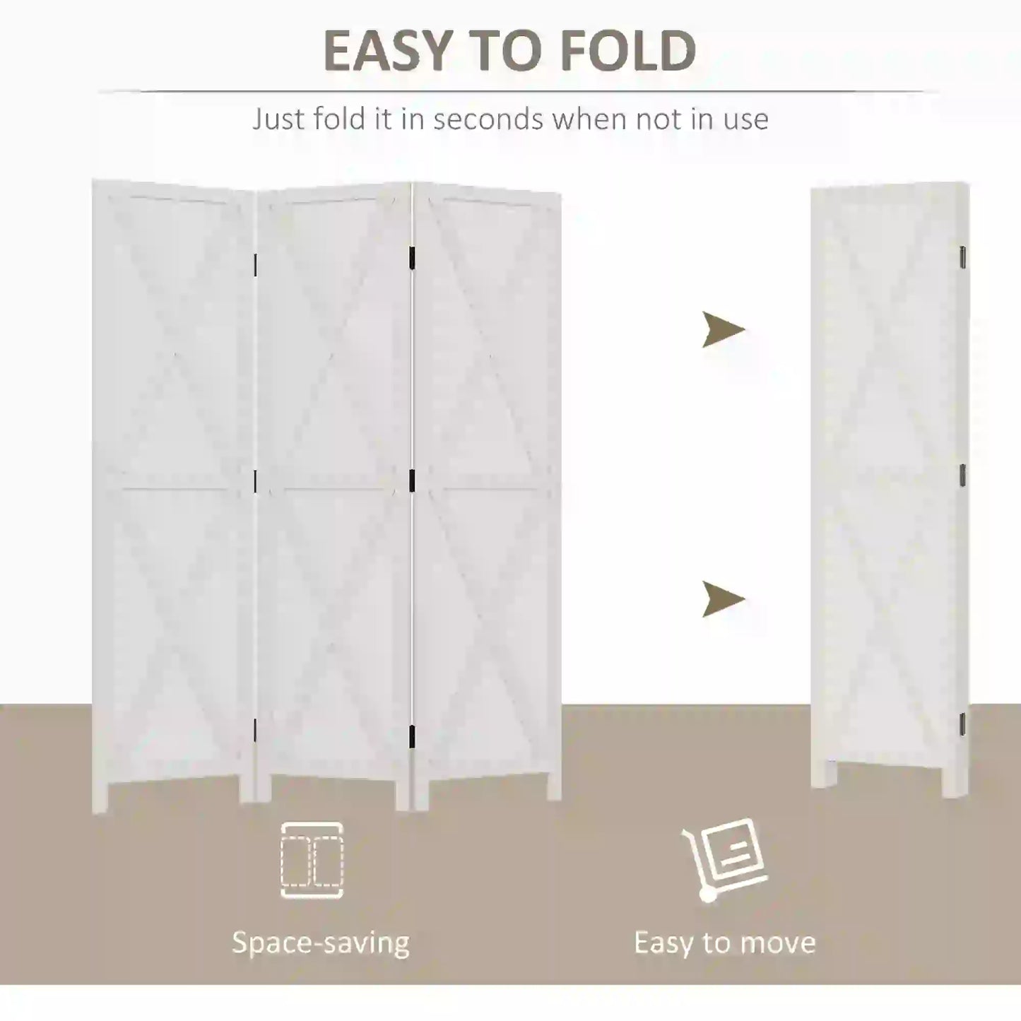 3-Panel Wall Partition, Foldable Wooden Frame 5.6FT, White Room Dividers at Gallery Canada