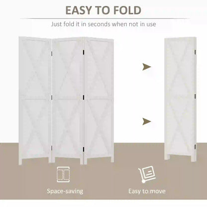 3-Panel Wall Partition, Foldable Wooden Frame 5.6FT, White Room Dividers at Gallery Canada