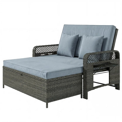 Patio Lounge Chair Set, 2 Pieces With Cushions, Adjustable Backrest, Side Trays Wicker Chaise Loungers Dark Grey, Light Grey, Black at Gallery Canada