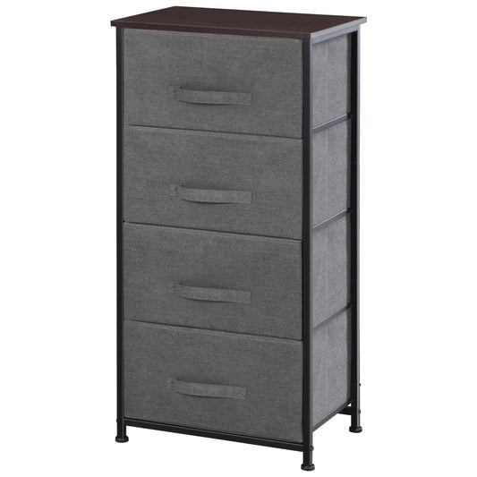Linen Drawer Cabinet, 4 Removable Drawers, Metal Frame, Adjustable Feet, Black Storage Cabinets Deep Grey Drawers, Black Frame, Brown Wood Color Top at Gallery Canada