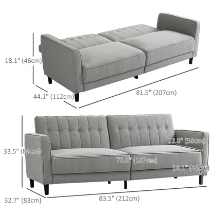 Convertible Bed with Couch, Button Tufted Fabric Sofa Bed, Adjustable Back, Grey 2-Seater Sofas at Gallery Canada