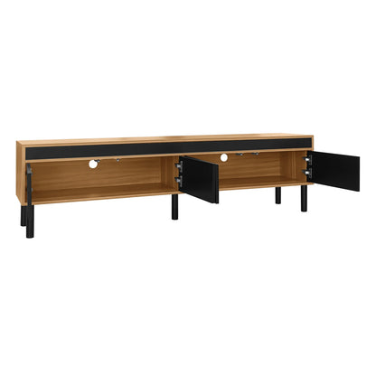 Elegant Stripe Design Stand, Sturdy Wooden Legs, 3 Doors, 67" L x 15" W x 18.5" H, Natural, Black TV Stands at Gallery Canada