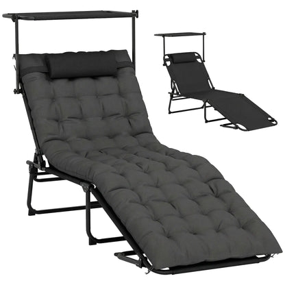 Folding Lounge Chair With Adjustable Canopy, 4-Position Tanning Chair, Dark Grey Lounger Chairs Dark Grey at Gallery Canada