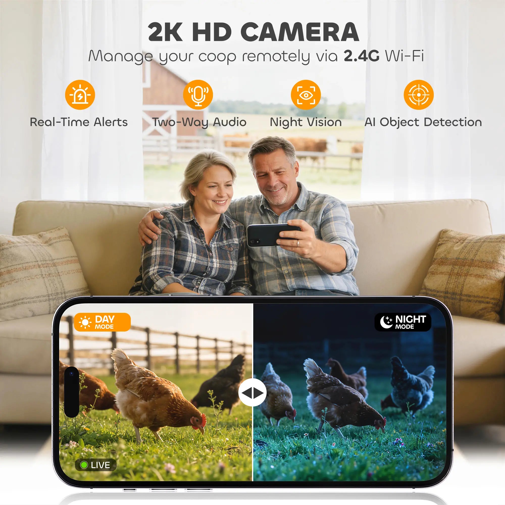 2K HD AI Camera Chicken Coop Door, WiFi Solar Powered, 5200 mAh Battery, Alarm Chicken Coops at Gallery Canada
