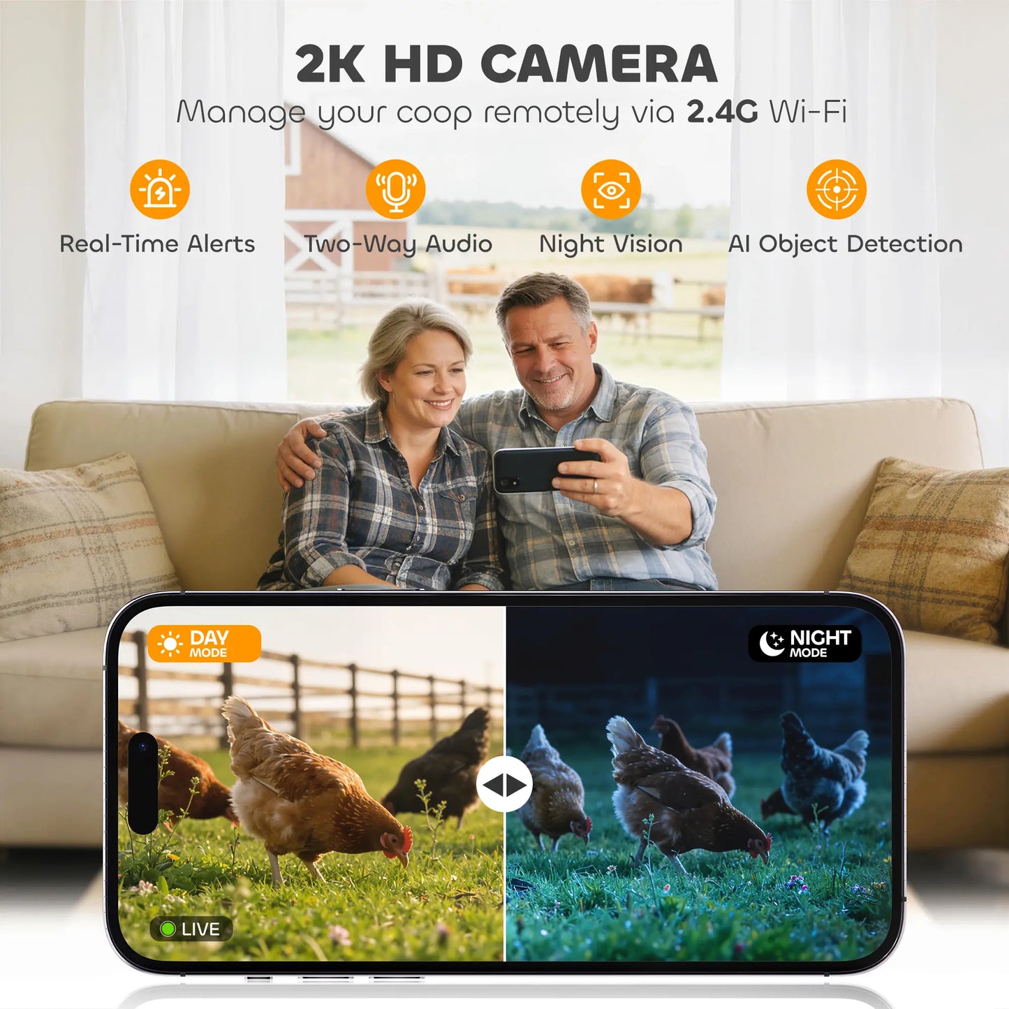2K HD AI Camera Chicken Coop Door, WiFi Solar Powered, 5200 mAh Battery, Alarm Chicken Coops at Gallery Canada