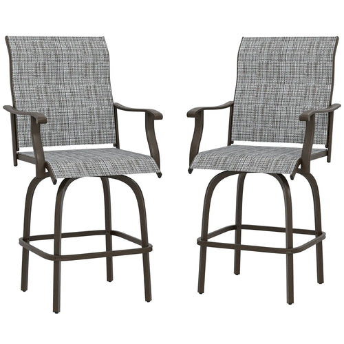 Outdoor Swivel Bar Stools, Set of 2, High Back, Mixed Grey
