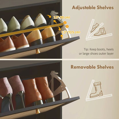 Rattan Shoe Storage Cabinet, 3 Flip Drawers, Adjustable Shelves, 18 Pairs, Black Shoe Storage Cabinets & Racks at Gallery Canada