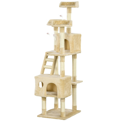 71-Inch Multi Level Cat Scratching Tree, Kitty Condo with Toys, Beige Cat Towers at Gallery Canada