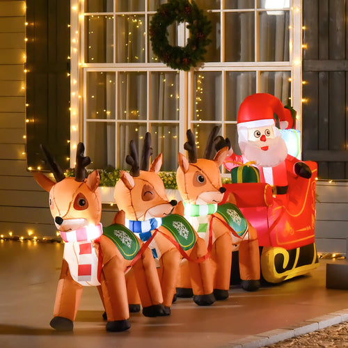 4.5ft Inflatable Santa Claus on Sleigh with 3 Deer, LED Lights