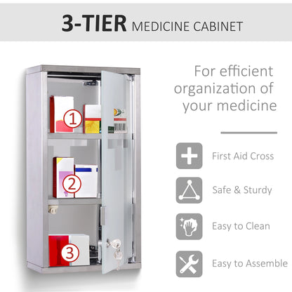 Wall Mount Medicine Cabinet, 2 Shelves, Steel Frame, Glass Door, Lockable, Stainless Mirror Medicine Cabinets at Gallery Canada